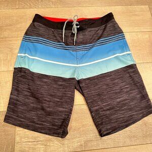 Goodfellow & Co Mens 32 Striped Blue & Black Swim Trunks With Drawstring Waist